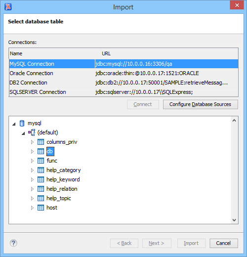  Connection and Table Selection Dialog