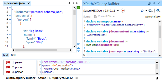 JSON XQuery Builder View