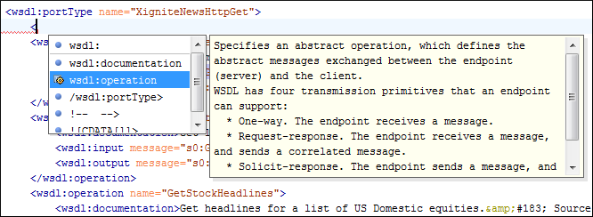  Content completion in WSDL documents