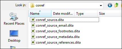 Example of conref source files within a conref folder