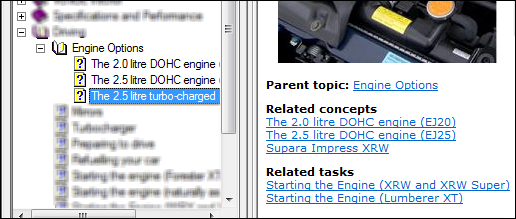 Screen capture showing a mixture of hierarchy, reltable and related links