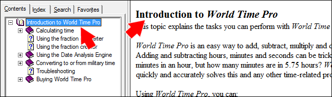 Screen capture showing normal linked node at top of TOC in HTML Help output