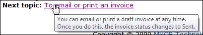 Screen capture showing mouse-hover popup text displaying short description of link target