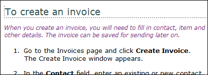 Example of short description styled distinctively in HTML output