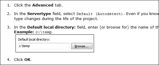 Screen capture showing the rendered result of steps mark-up