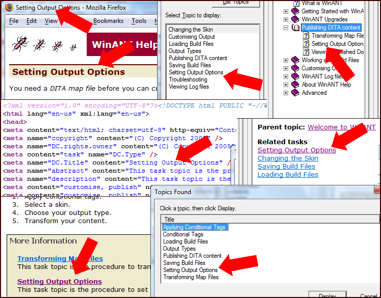 Composite screen captures showing where titles are used in typical Help output
