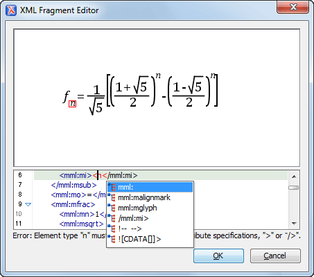 Built-in Math ML Editor