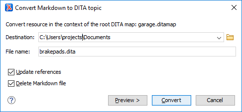 Convert Markdown to DITA Topic
