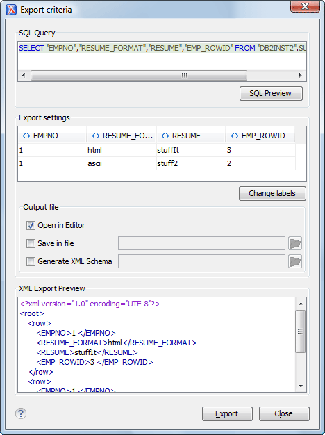 Export Table Dialog