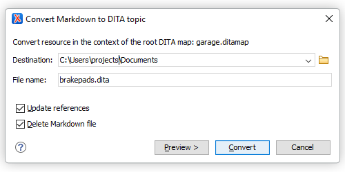 Convert Markdown to DITA