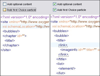 Generation of XML optional content