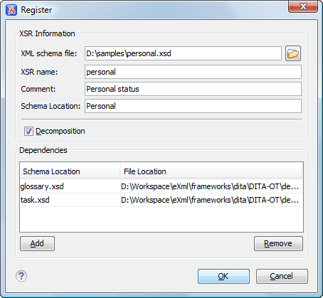 Register Schema Dialog