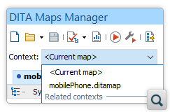 DITA Maps Manager's Context Drop-down Menu Reorganized