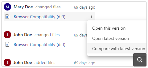 Compare a File with its Latest Version from the Task Activity Stream
