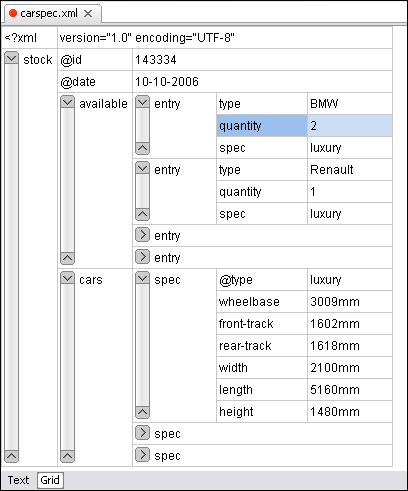 XML Grid Editor Tree Layout