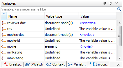 Variables and parameters view