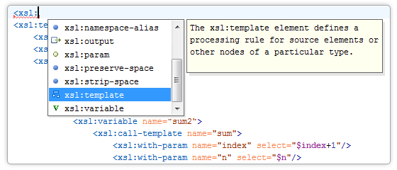 Content completion on XSLT showing target elements