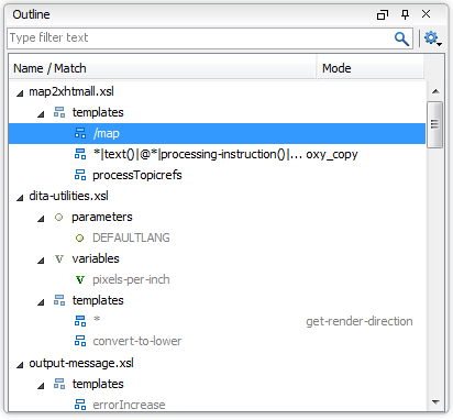 Grouping components in the XSLT Outline View