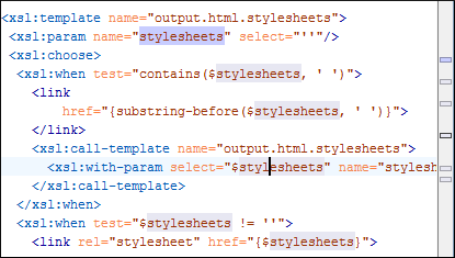 Component occurrences highlighted into the XSL source