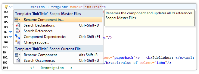 Search and Refactor Support for XSL/XSLT