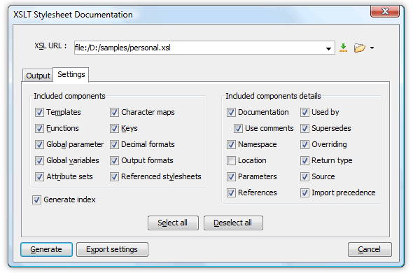 The XML Schema Documentation Dialog